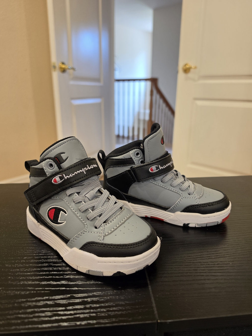 Champion Kids' High-Top Sneakers in Light Gray and Black